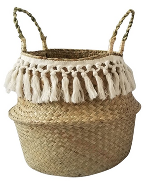 Basket White Fringe with Tassels  27 by 37 cm
