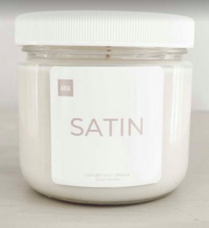 Satin Pure Soy Candle  12 oz  Sandalwood and Amber